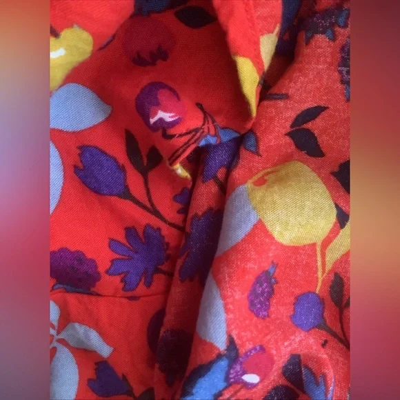 Maeve Red Floral Button-Down Shirt w/ Multicolor fruit Print Sz 12 - Picture 10 of 12